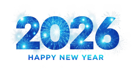 Happy new year 2026 blue sparkle numbers isolated on transparent background