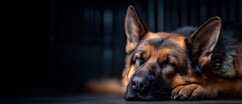 Peaceful German Shepherd Dog Portrait Resting on Dark Background - Powered by Adobe