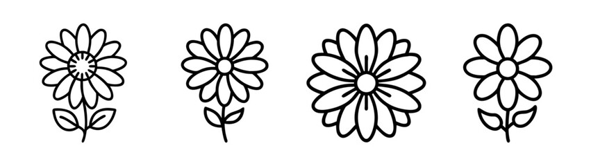 Collection of simple flower outline drawing vector illustration floral design elements for art