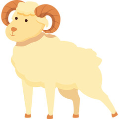 Cream Colored Ram with Curved Horns Standing Proudly on a White Background Its Woolly Coat Suggests Warmth and Gentleness A Charming Cartoon Representation of Livestock