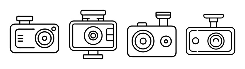 Vintage camera collection line art drawing antique photography equipment icon vector graphic design