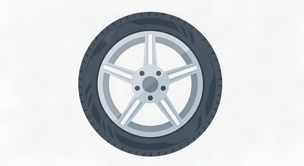 Obraz premium Isolated illustration of a car wheel tire with silver rim on a white backdrop