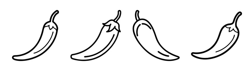 Black and white line art drawing of fresh chili peppers for coloring pages and educational use