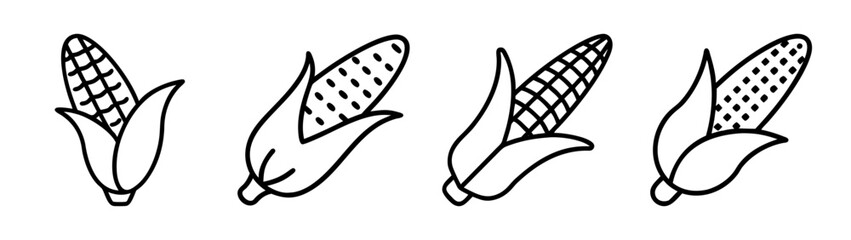 Corn on the cob vector illustration: outline drawing of sweetcorn, maize, and cornstalks for design
