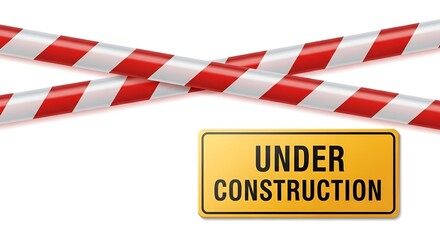 Under Construction Warning Sign with Striped Barrier Tape - Safety and Alert