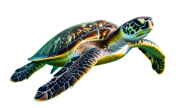 Sea turtle isolated on white background, marine animal illustration, ocean wildlife concept, aquatic creature, endangered species visual, nature and conservation PNG.