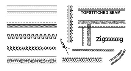 Fototapeta premium Detailed sewing stitches seamless pattern vector illustration for fashion design