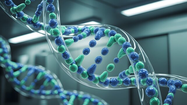 3DNA Double Helix Structure with Blue and Green Spheres