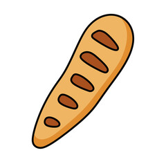 Simple cartoon illustration of a French baguette bread loaf isolated on white