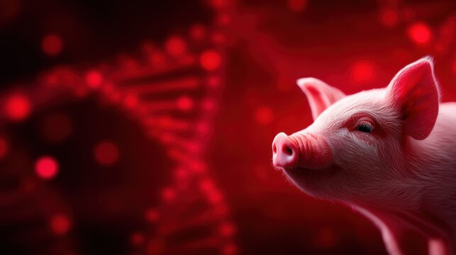 Swine Genetics and Biotechnology: Healthy Piglet with Red DNA Background - Powered by Adobe