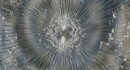Glass texture with spiderweb cracks against a neutral background used for abstract design.