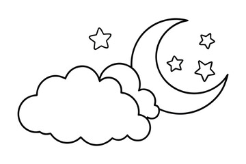 clouds stars moon outline coloring book page line art vector illustration