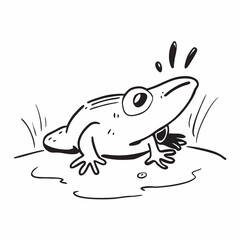 Cartoon Frog Sitting in Water with Expressive Eyes.