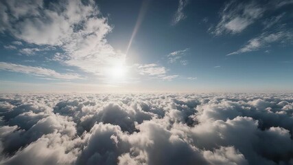 Stunning aerial view of clouds and bright sun in the blue sky. - Powered by Adobe