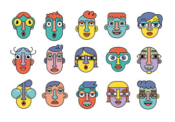 Colorful Abstract Faces: A Diverse Collection of Unique Characters.