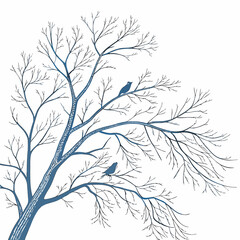 Winter Tree with Birds A Serene Nature Illustration.