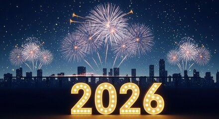 New Year 2026 fireworks over cityscape