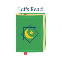 Let's read the Quran. Vector illustration of the Holy Book of Qur'an.