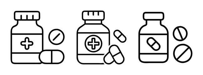 Pharmaceutical medication bottles and pills vector illustration for healthcare and medicine concept