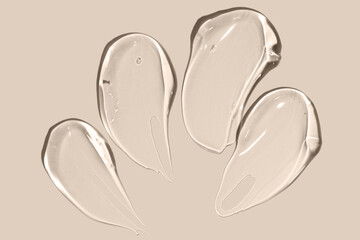 Gel texture swoosh swatch sample cosmetics. Cosmetic gel product with bubbles close up. facial jelly serum, cleanser, shower gel or shampoo