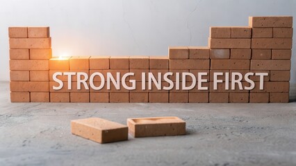 Fototapeta premium Brick wall displaying inspirational quote in a construction scene