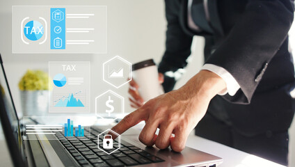 businessman organizing tax checklist through virtual interface. Tax planning services to maximize tax savings and optimize business finances