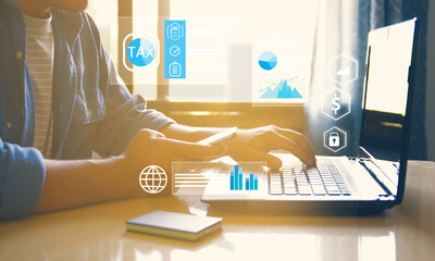 man organizing tax checklist through virtual interface. Tax planning services to maximize tax savings and optimize business finances