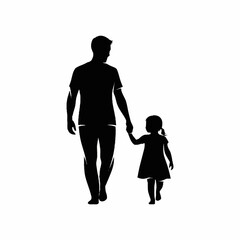 Silhouette of Father and Daughter Walking Together Hand in Hand.