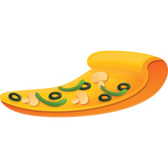 A single slice of delicious pizza with mushrooms green peppers and olives against a clean transparent background