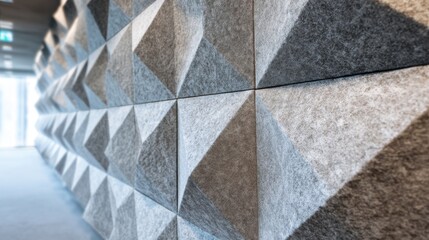 Close up of an acoustic wall with 3D geometric paneling