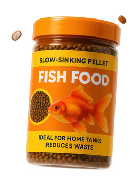 Slow-sinking pellet fish food for goldfish, ideal for home tanks, reduces waste.