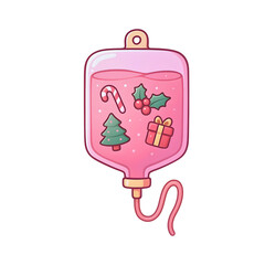 A Christmas-themed IV bag floats.