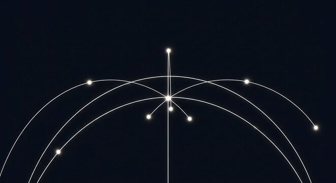 Abstract visualization of digital data network connecting glowing nodes with curved lines on a dark background.