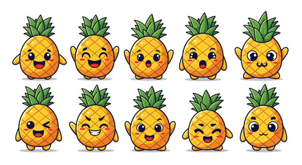 Obraz premium Adorable Kawaii Pineapple Cartoon Characters Set