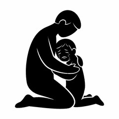 Silhouette of a parent comforting a crying child.