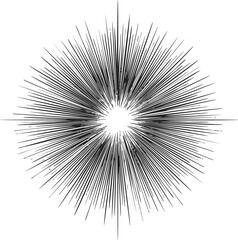 Obraz premium Radial burst sketch hand drawn black sunburst with dynamic lines on white background. Vector illustration