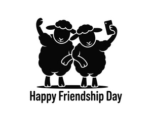 Obraz premium Two cute black sheep posing together for a smartphone selfie in a fun friendship celebration concept