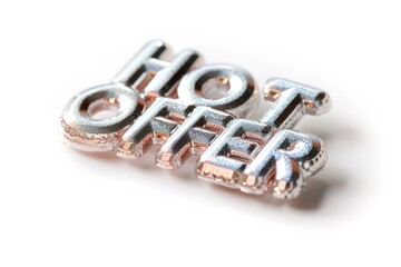 Bright metallic letters spell out hot offer, standing out in a clear view. This stylish emblem is perfect for promotional materials and marketing campaigns