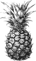Pineapple sketch hand drawn detailed tropical fruit with textured leaves and rough skin. Vector illustration