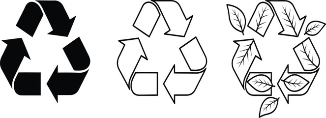 Progression of recycling symbols solid black outline and nature inspired design