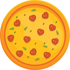A Whole Round Pizza Topped With Heart Shaped Pepperoni Slices And Green Herbs On A Transparent Background Isolated Pizza With Orange Crust And Yellow Cheese