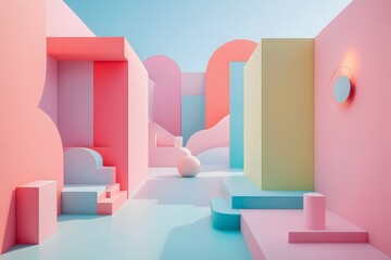 Abstract Geometric Architecture - Pink and Turquoise Design