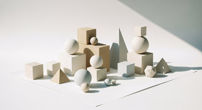 Minimalist Geometric Shapes Still Life in Neutral Tones