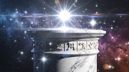 Ancient column with bright light and cosmic background - Powered by Adobe