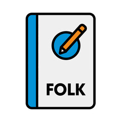 Illustration of a book with a pencil and circle symbol.