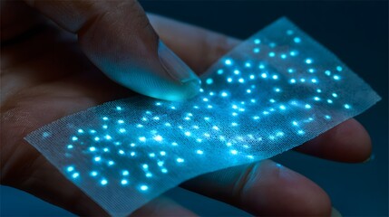 ultra modern nanotech therapeutic patch shown with glowing micro patterns