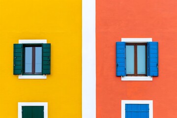 Colorful Building Facades with Contrasting Windows - Abstract Architecture