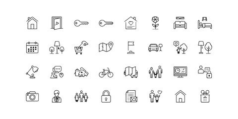 Set of Transport, Location, and Personal Vehicle Outline Icons.