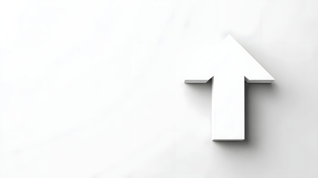 A stark white arrow rendered in three dimensional relief directs the viewer s gaze upward representing concepts of growth advancement and positive direction on a subtle textured surface