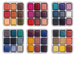 A Vibrant Array of Colorful Makeup Palettes Showcasing a Spectrum of Eyeshadow Shades for Creative Beauty Looks isolated on transparent background 